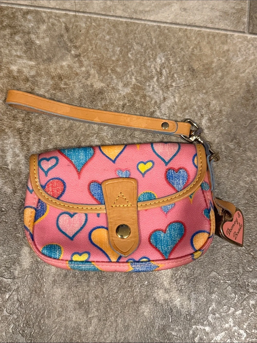 Dooney & Bourke Pink Multi Colored Hearts Wristlet